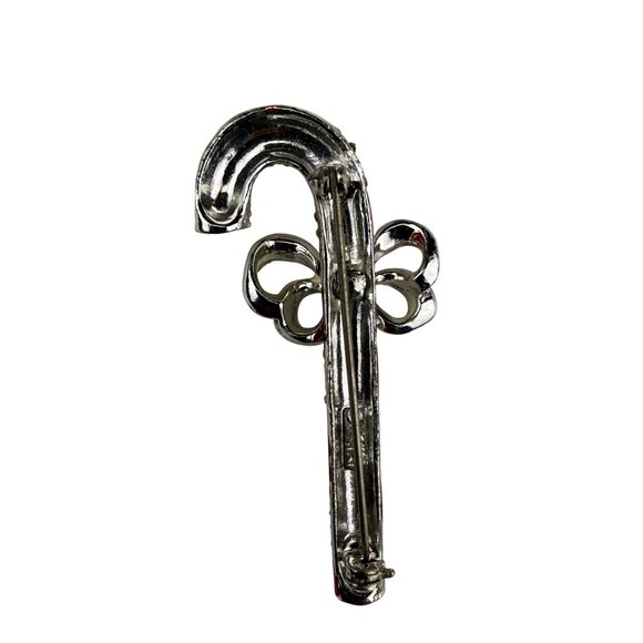 Lisner Womens Red & Silver Tone Candy Cane Brooch Vintage Holiday Jewelry Orname - Picture 2 of 5